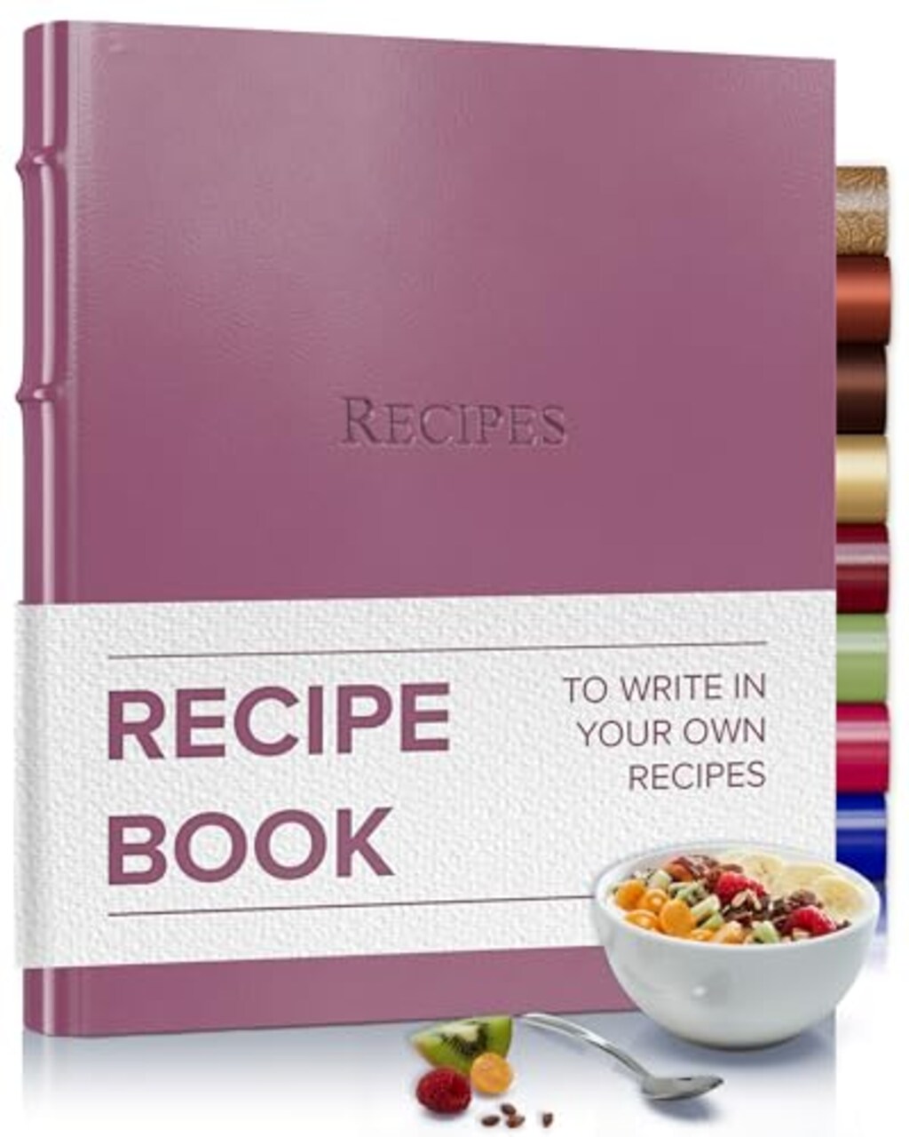 Gallery Leather Recipe book to write your own recipes - 3 Ring Recipe Binder With Protective Plastic Sleeves, Blank Cards, 25 Pocket Pages and Ivory Cards, Refillable - 9.25 x 8 "